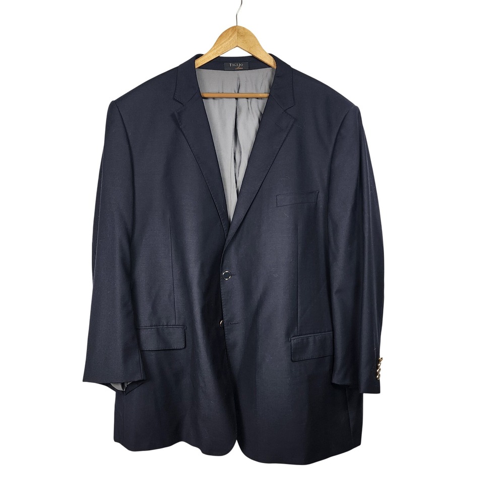 Tiglio Luxe Super 150s Wool Blazer Mens US 48L EU 56L Navy Blue Sport Coat Event